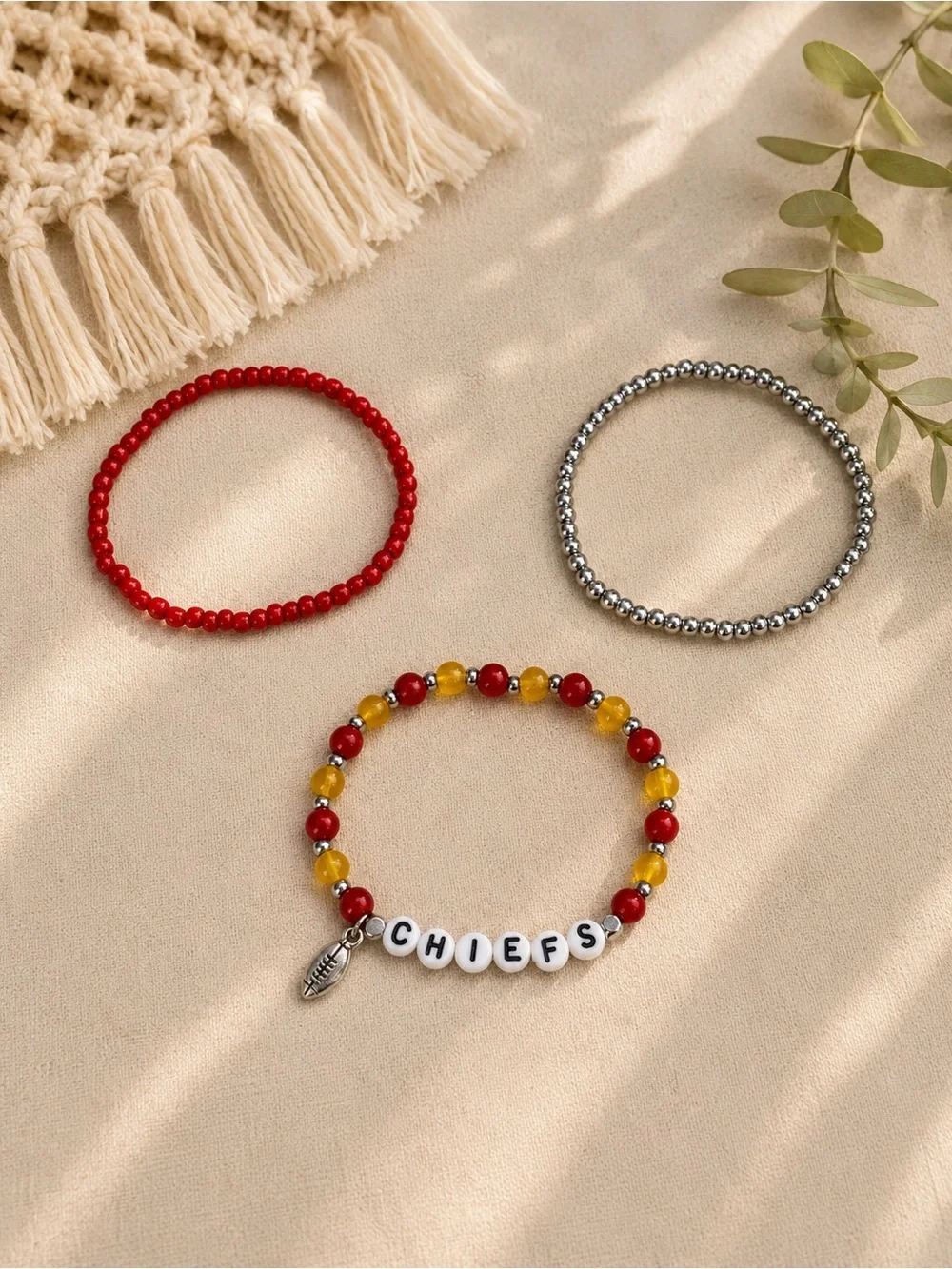 CHIEFS Beaded Bracelet Set - Red & Yellow | Handmade